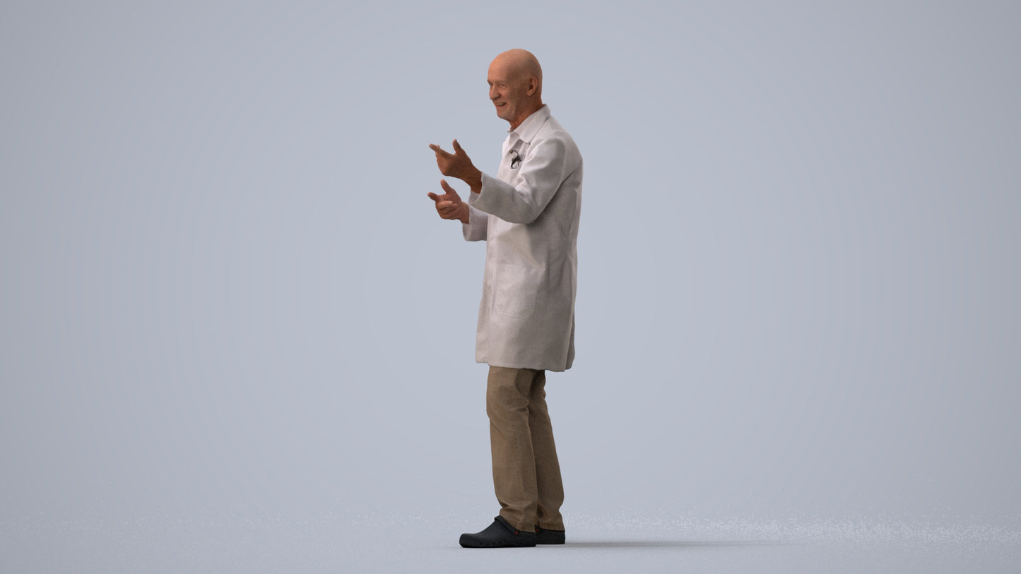 3D scanned senior man medical, photorealistic archviz people for Enscape and SketchUp, three-quarter view render