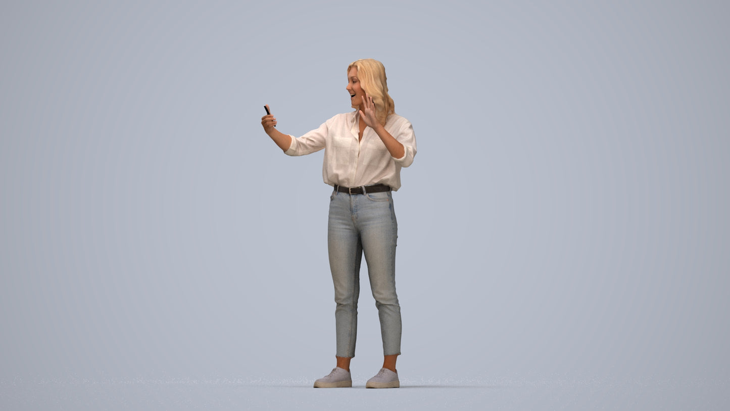 3D scanned woman standing casual, photorealistic archviz people for Enscape and SketchUp, top-down view render