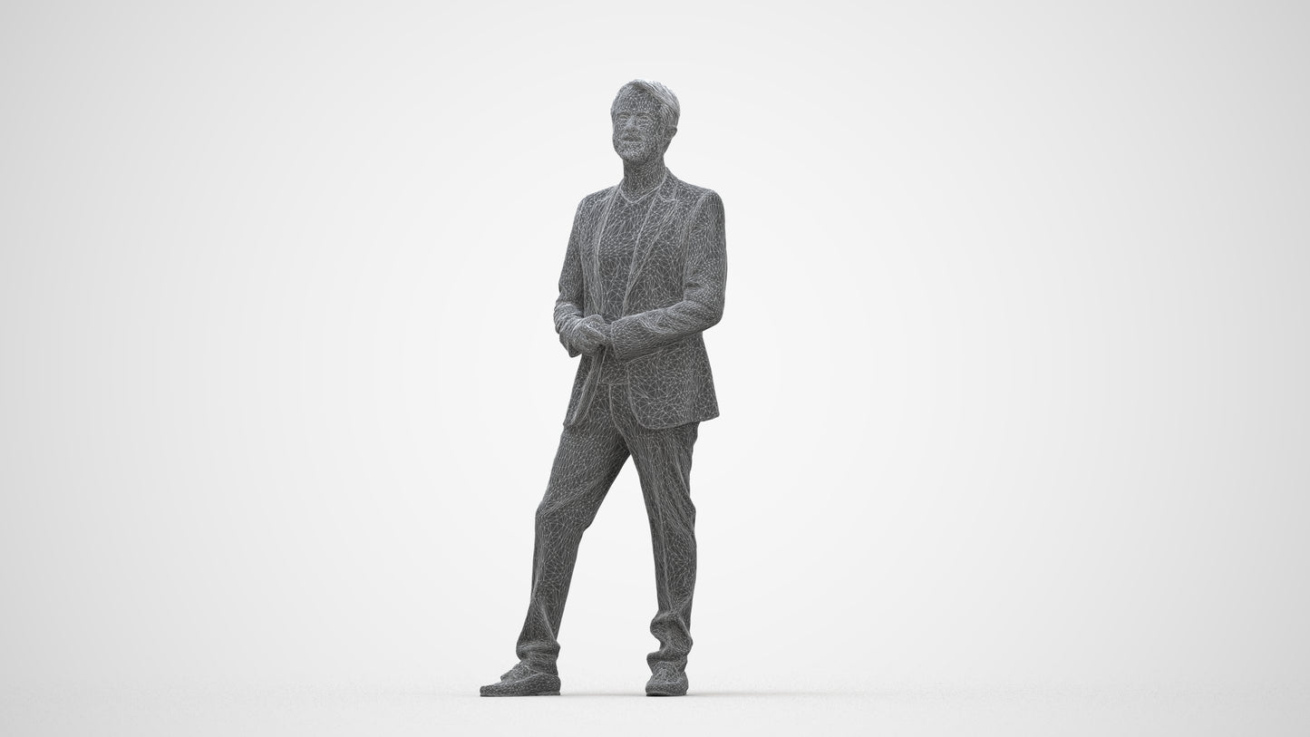 realistic 3D man formal cycling, scanned archviz people for Blender and 3ds Max, wireframe back view