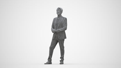 realistic 3D man formal cycling, scanned archviz people for Blender and 3ds Max, wireframe back view
