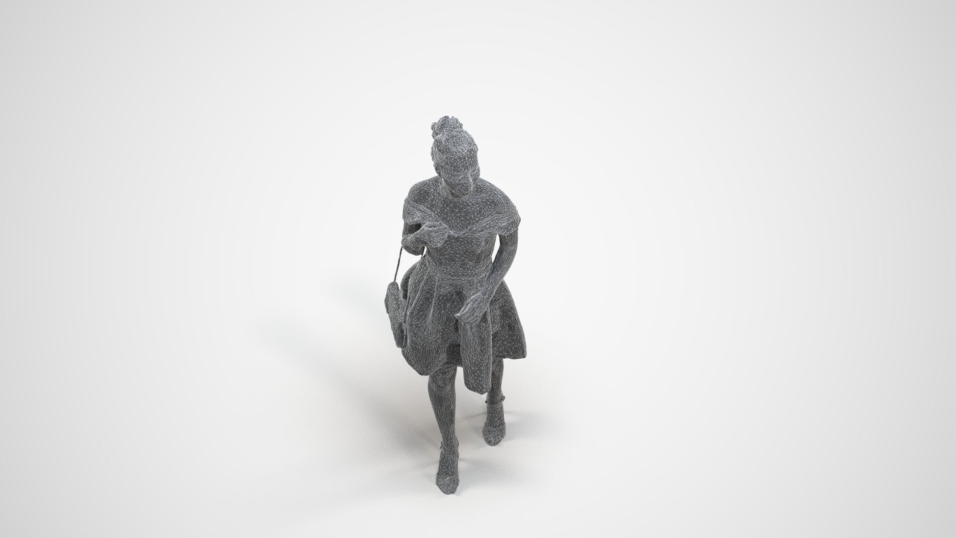 3D scanned woman formalaffairs formal, photorealistic archviz people for Enscape and SketchUp, wireframe three-quarter view