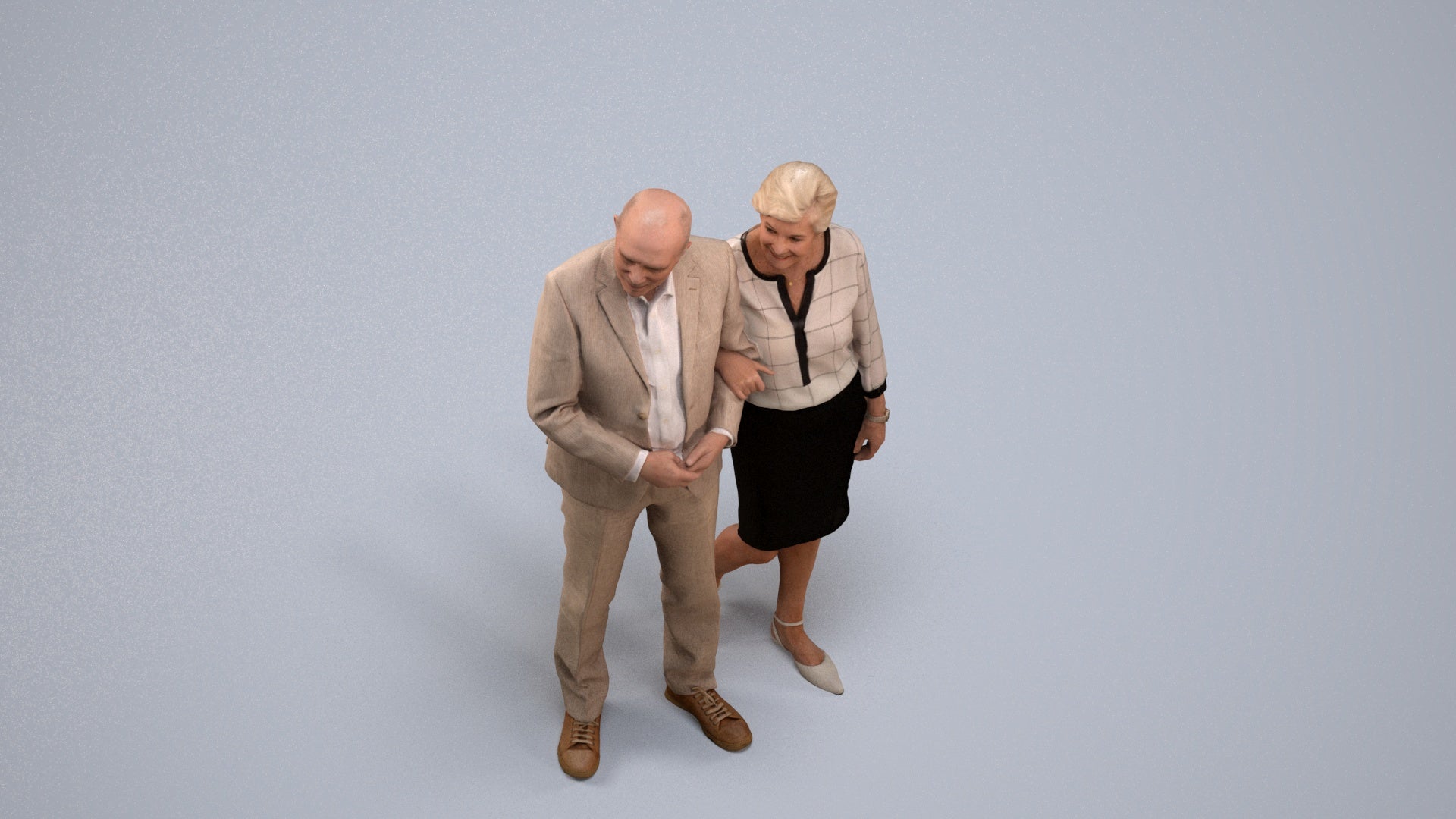 realistic 3D human senior woman business kids, archviz people FBX OBJ for Blender, back view render