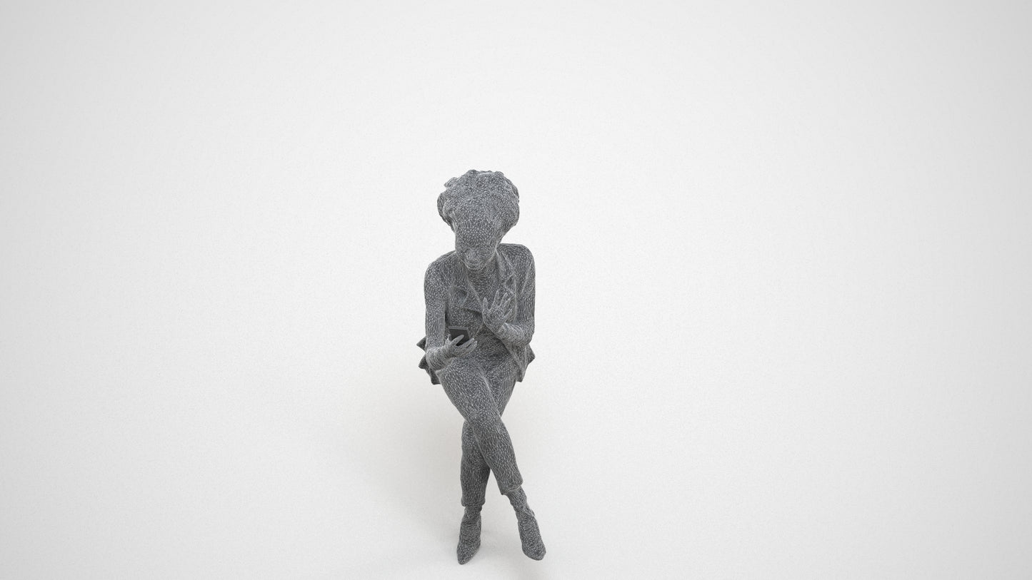 3D people model woman business, scanned human for 3ds Max rendering, wireframe three-quarter view