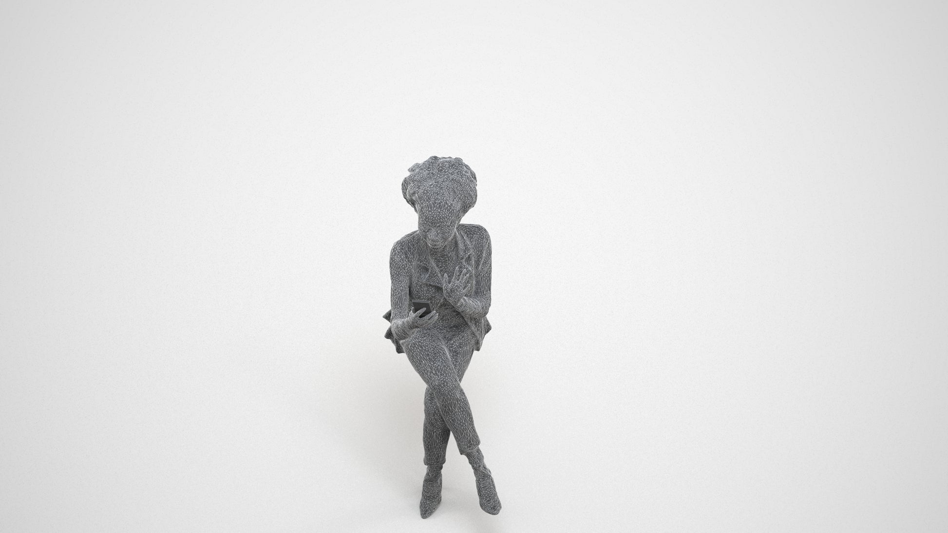 3D people model woman business, scanned human for 3ds Max rendering, wireframe three-quarter view