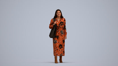 3D human model woman casual walking, photogrammetry scanned person for archviz, standing pose render