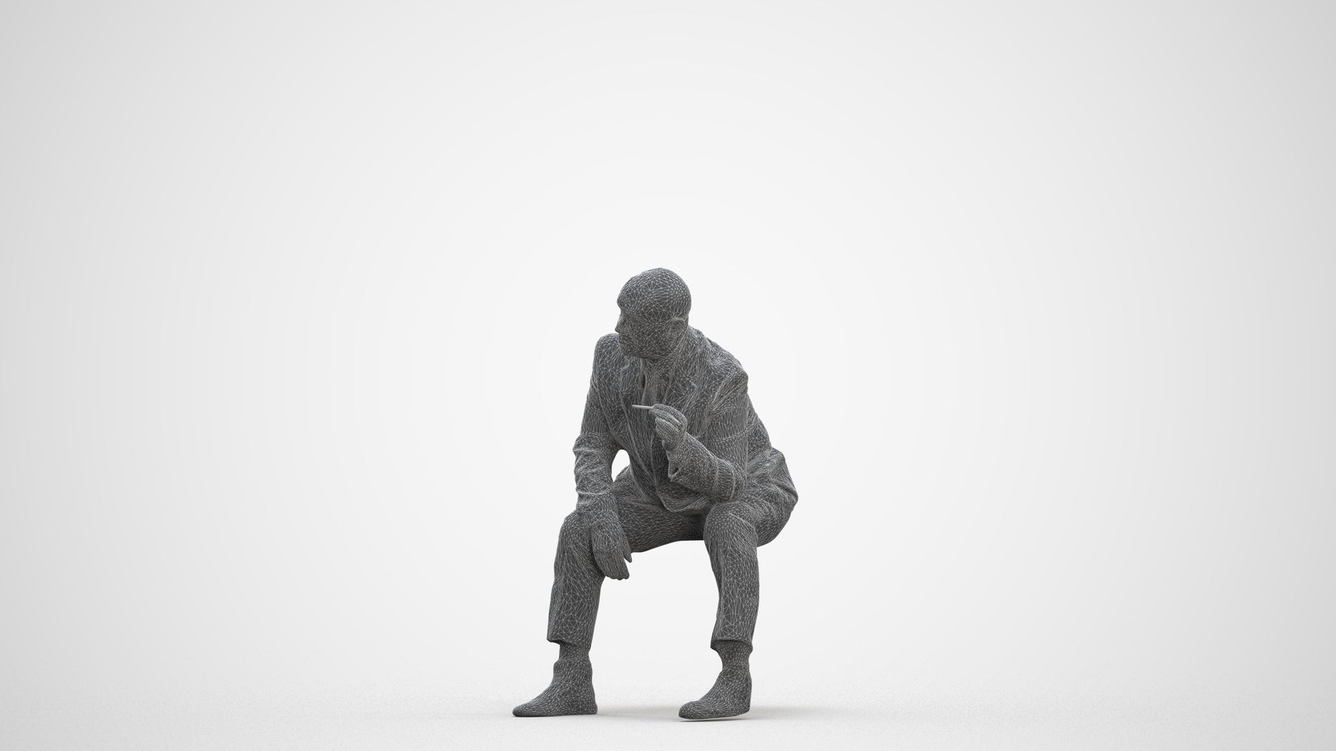 3D human model senior man business, photogrammetry scanned person for archviz, three-quarter front view render