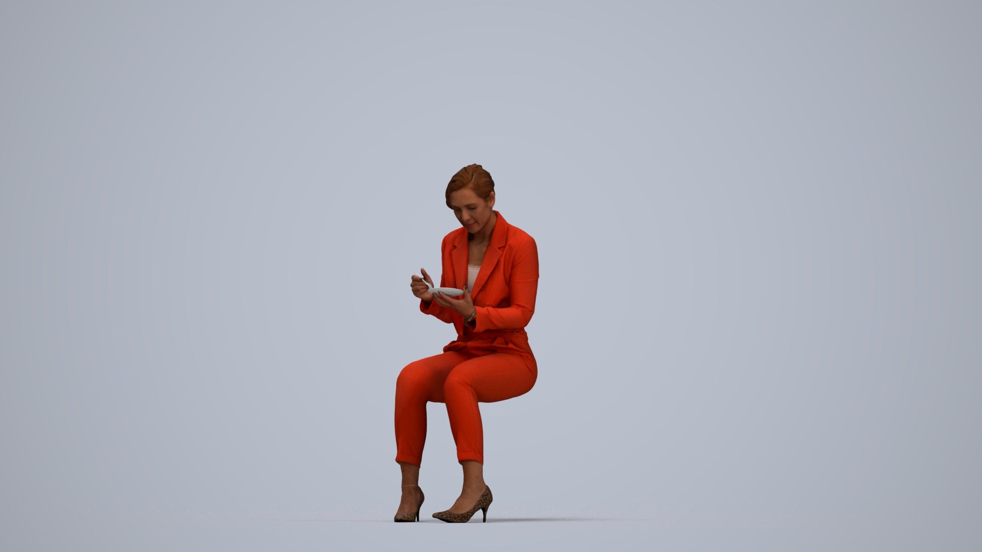 scanned 3D woman formal business, photogrammetry people for Enscape and V-Ray, top-down view render