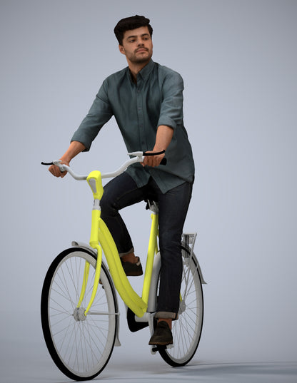 photogrammetry 3D man casual cycling, realistic human model archviz FBX