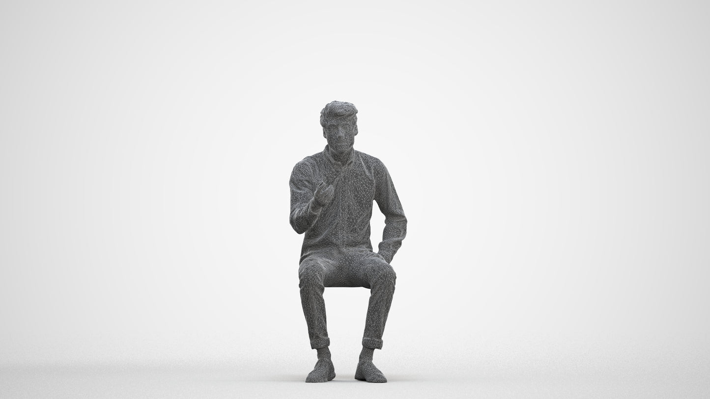 realistic 3D people man casual sitting, render-ready for V-Ray and Corona, FBX OBJ, three-quarter front view render
