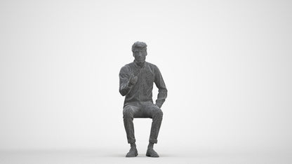 realistic 3D people man casual sitting, render-ready for V-Ray and Corona, FBX OBJ, three-quarter front view render