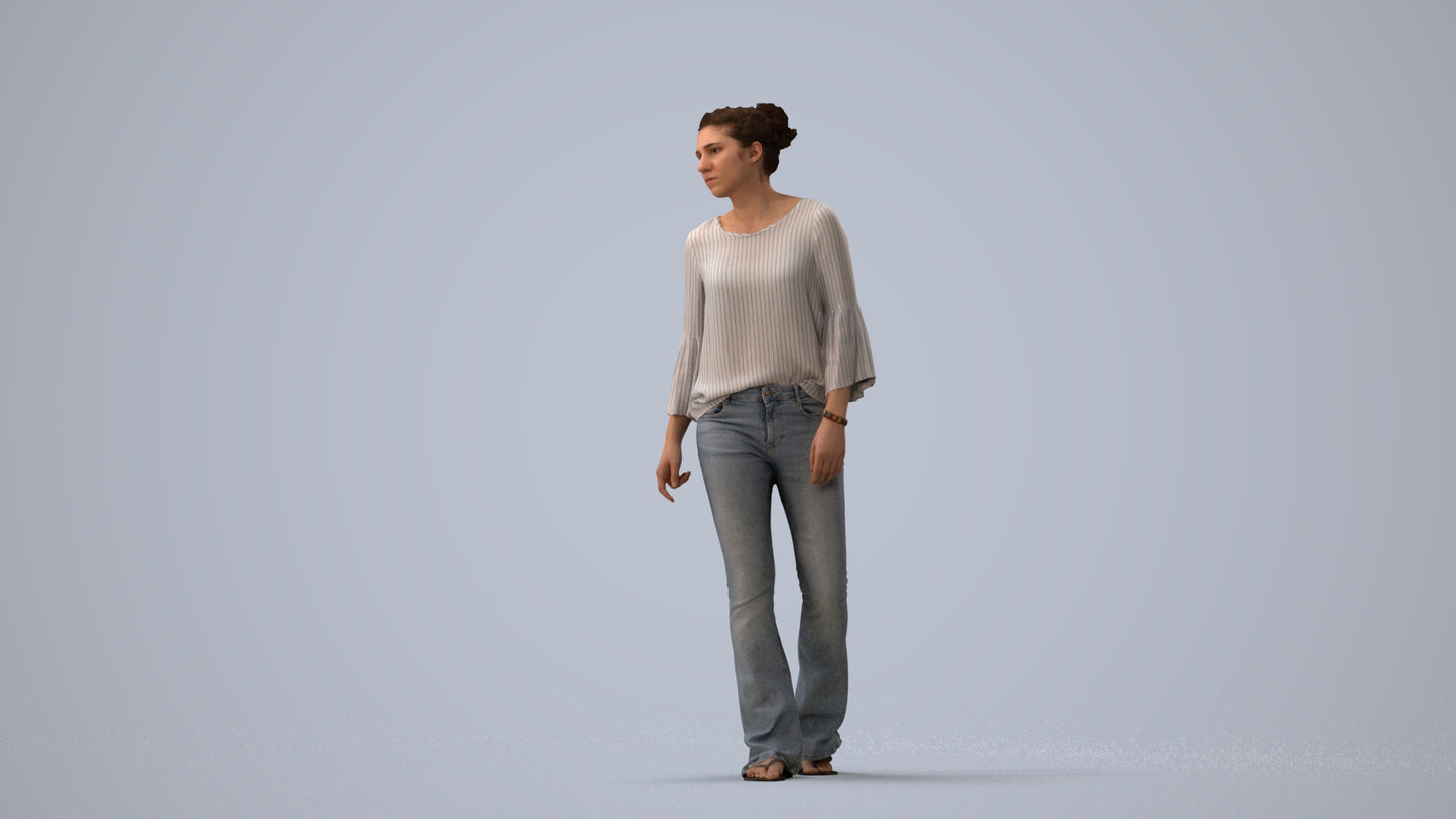 realistic 3D people woman casual walking, render-ready for V-Ray and Corona, FBX OBJ, three-quarter view render