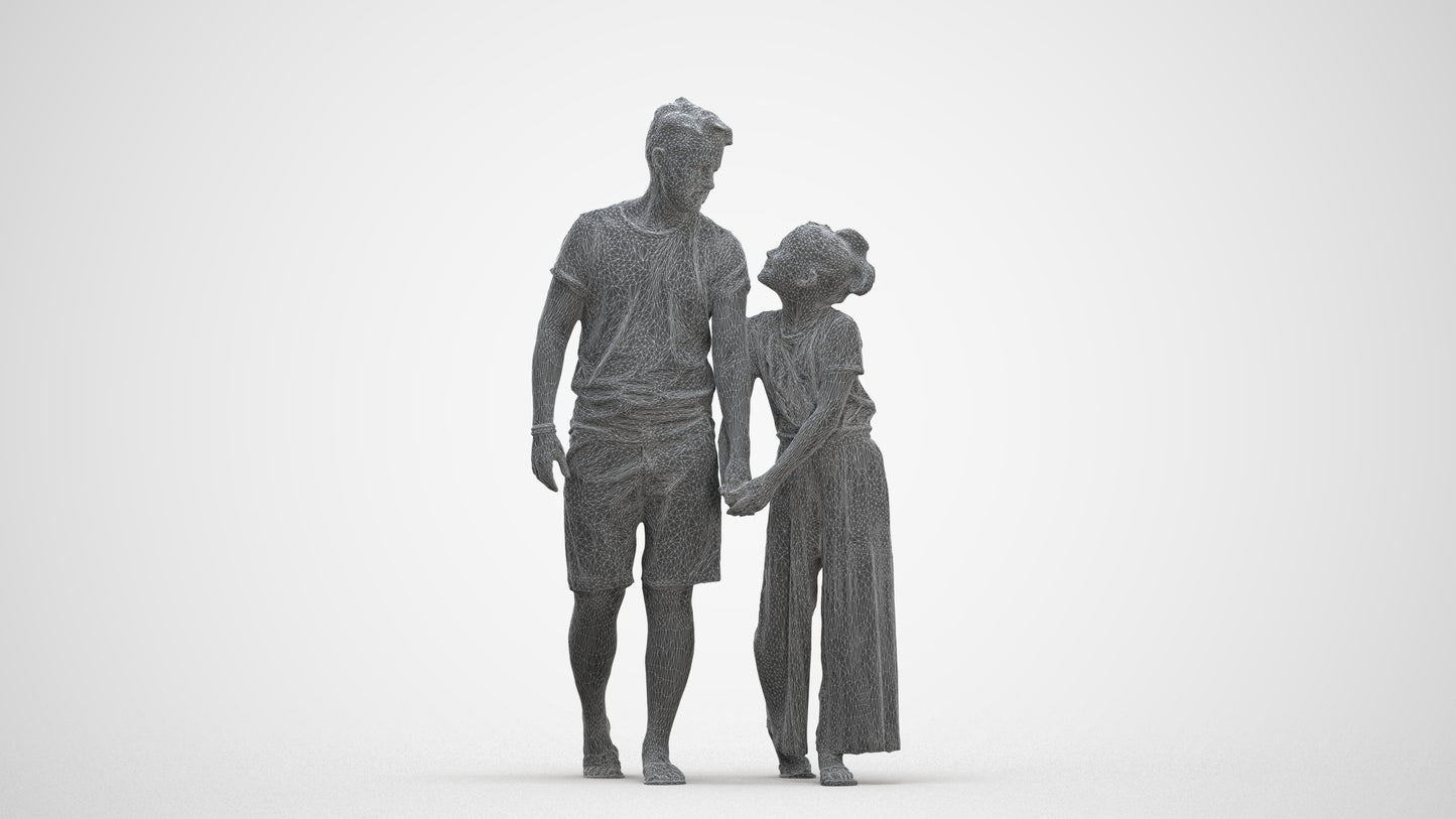 realistic 3D human girl casual kids, archviz people FBX OBJ for Blender, three-quarter front view render