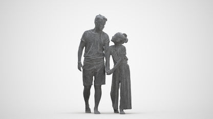 realistic 3D human girl casual kids, archviz people FBX OBJ for Blender, three-quarter front view render