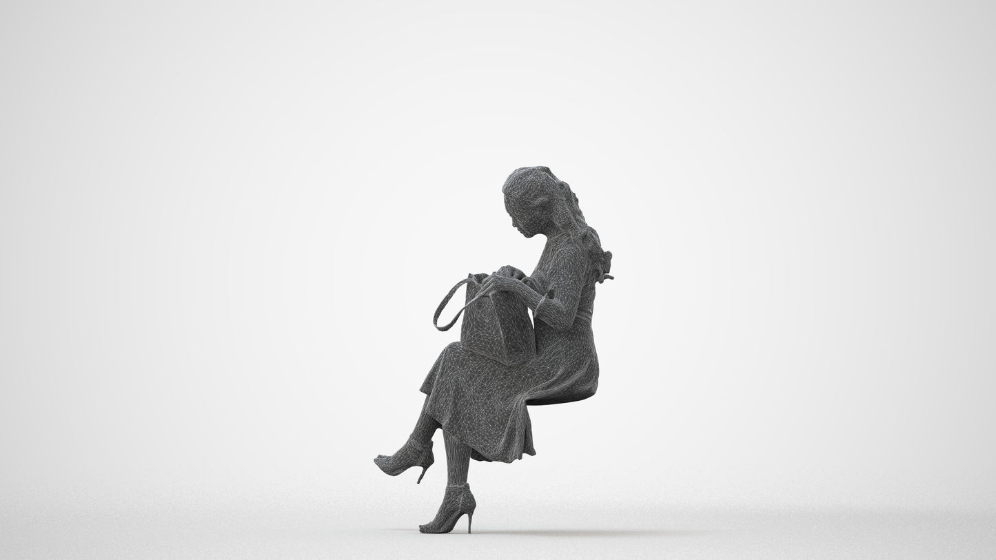 3D people model woman casual sitting, scanned human for 3ds Max rendering, square thumbnail