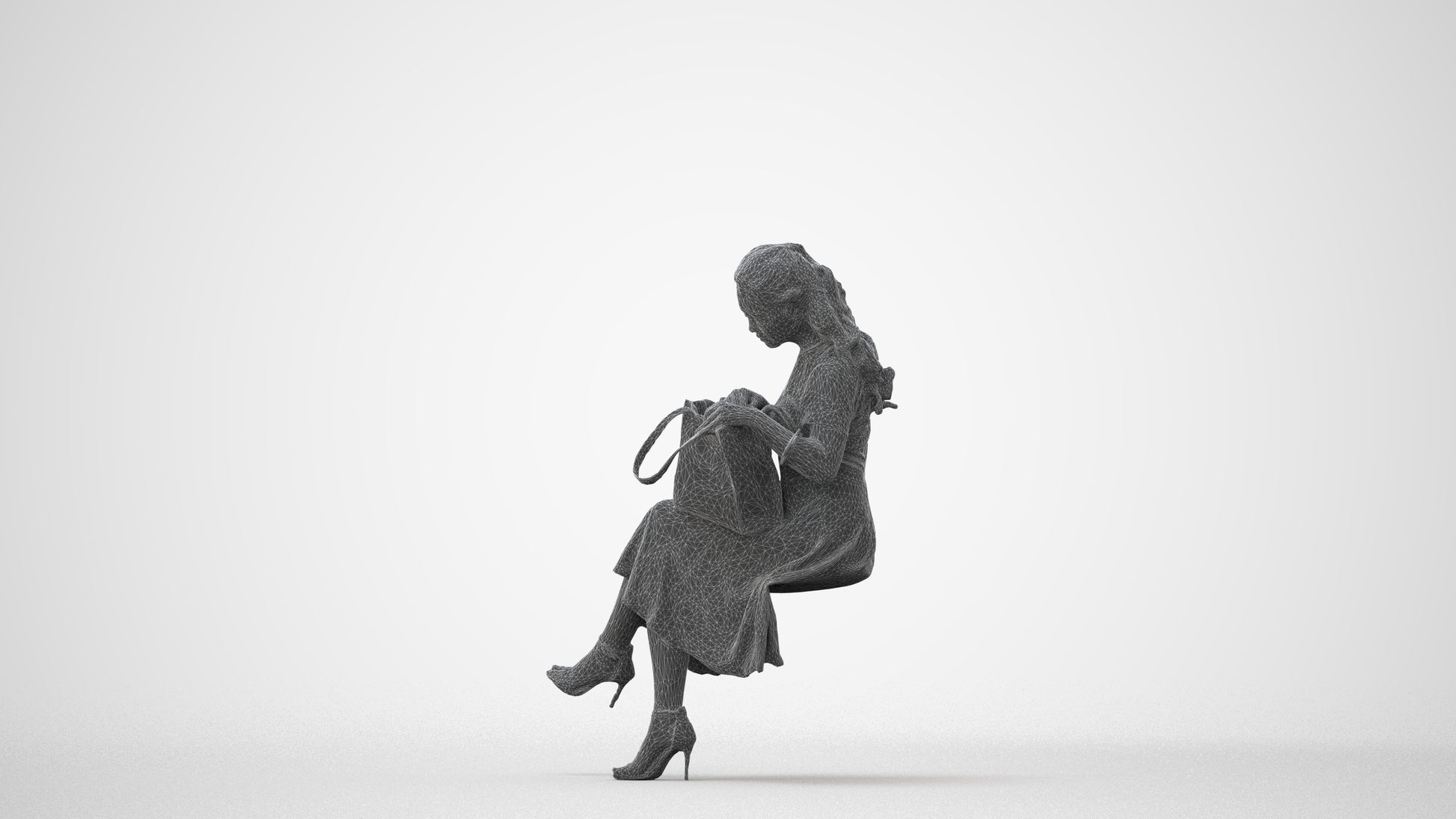 3D people model woman casual sitting, scanned human for 3ds Max rendering, square thumbnail