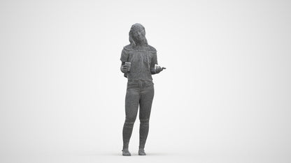 realistic 3D human woman casual standing, archviz people FBX OBJ for Blender, three-quarter front view render