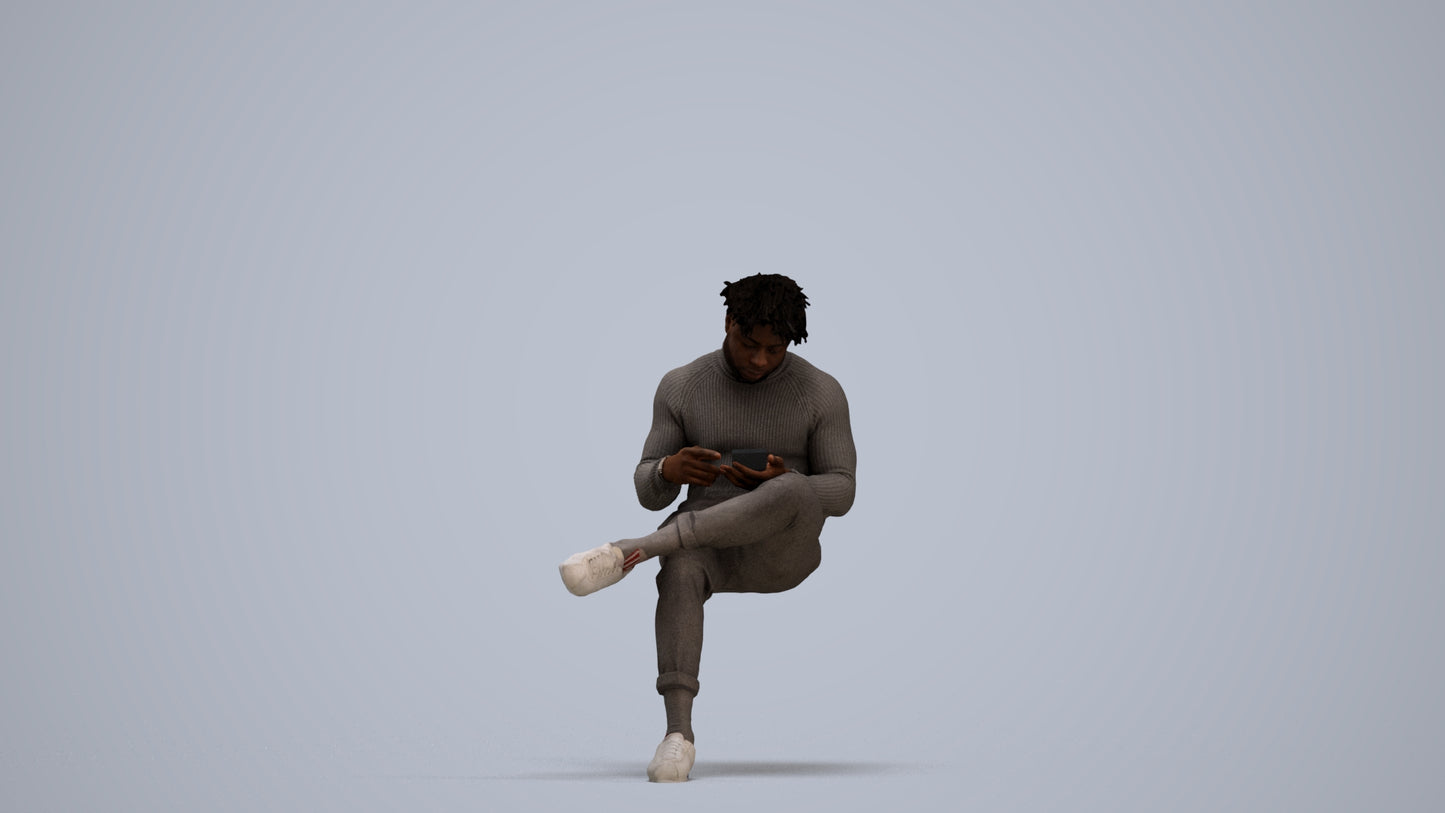 realistic 3D human man casual sitting, archviz people FBX OBJ for Blender, standing pose render