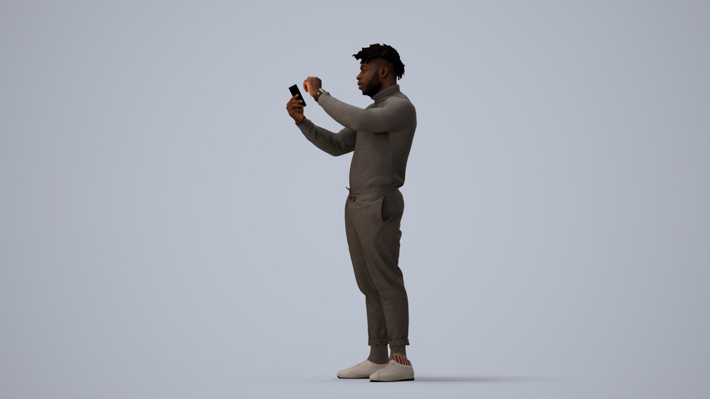photogrammetry 3D man casual standing, realistic human model archviz FBX, three-quarter view render