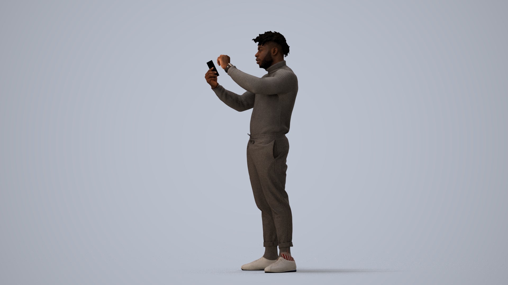 photogrammetry 3D man casual standing, realistic human model archviz FBX, three-quarter view render