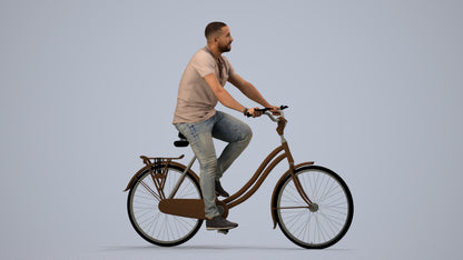 photogrammetry 3D man casual cycling, realistic human model archviz FBX, side view render