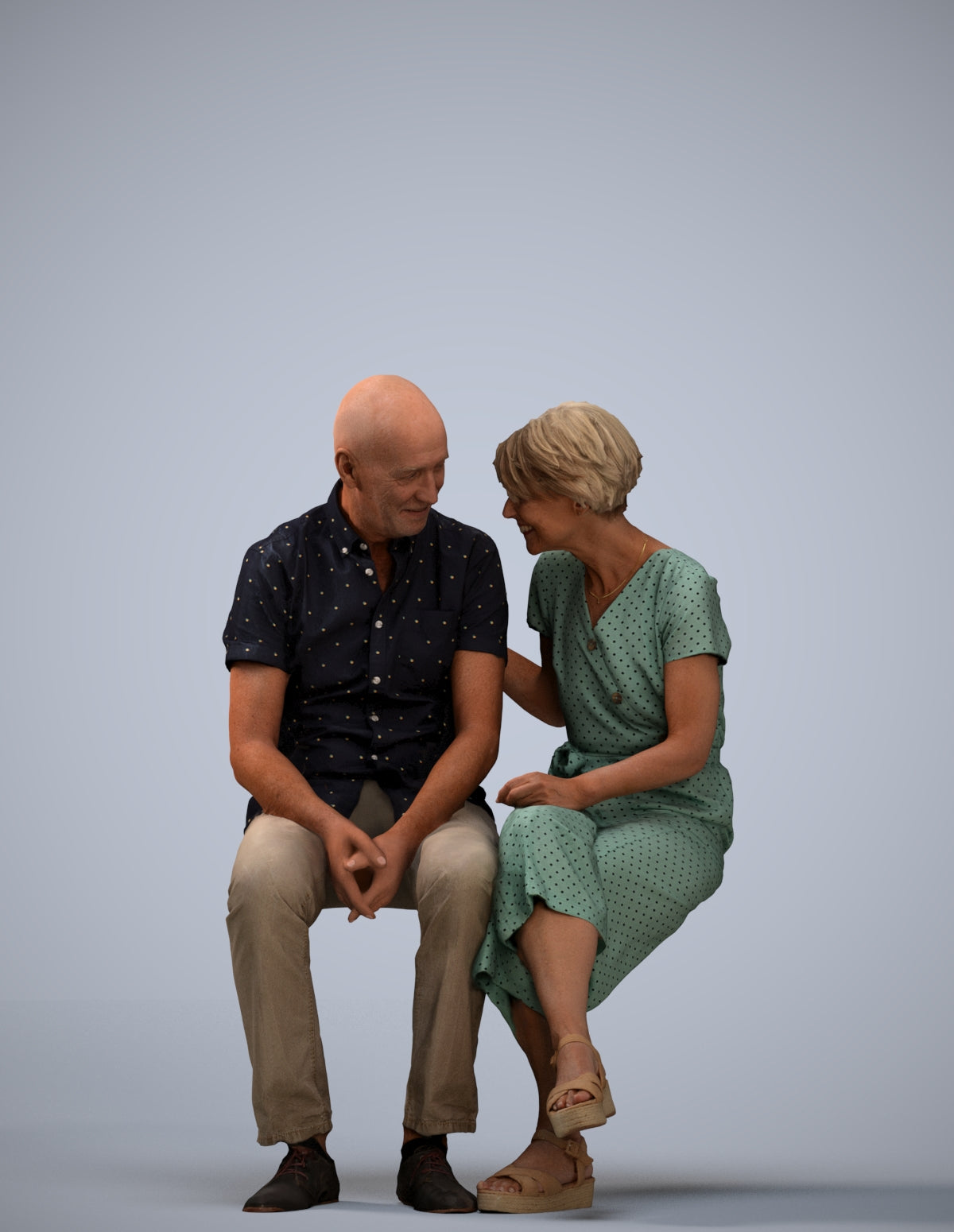 realistic 3D senior woman casual couple, scanned archviz people for Blender and 3ds Max