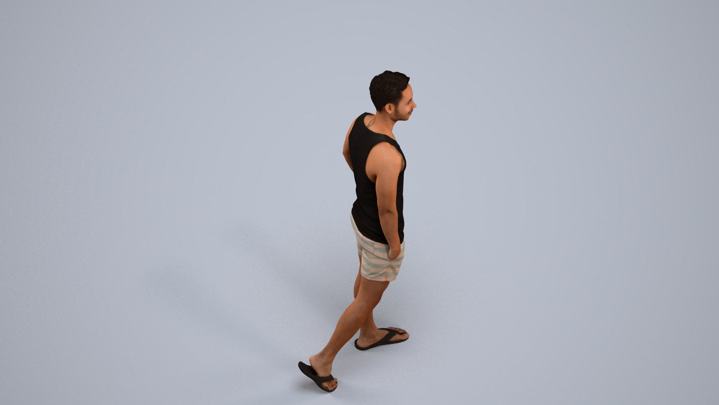 photogrammetry 3D man casual walking, realistic human model archviz FBX, back view render