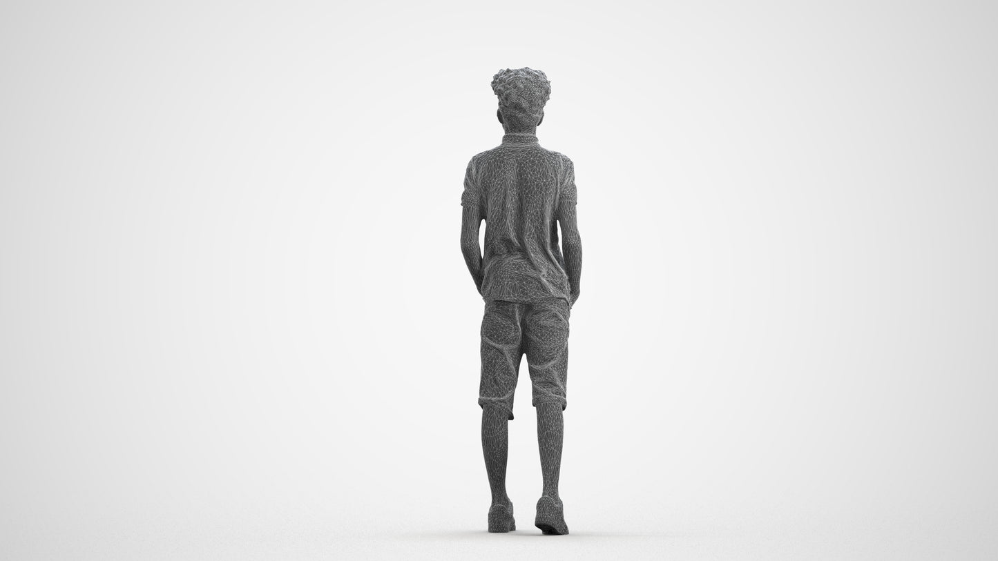 3D scanned boy kids casual, photorealistic archviz people for Enscape and SketchUp, wireframe front view