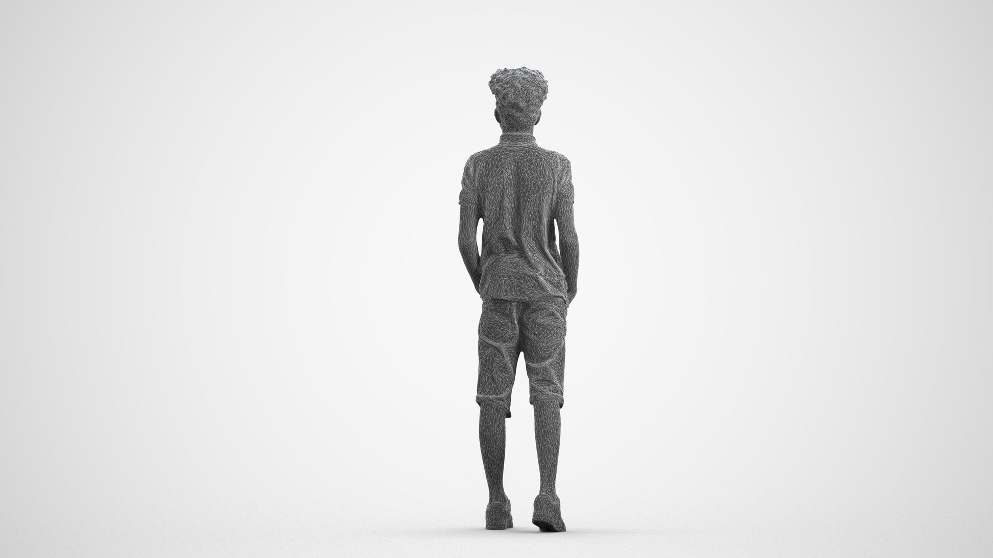 3D scanned boy kids casual, photorealistic archviz people for Enscape and SketchUp, wireframe front view