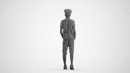 3D scanned boy kids casual, photorealistic archviz people for Enscape and SketchUp, wireframe front view