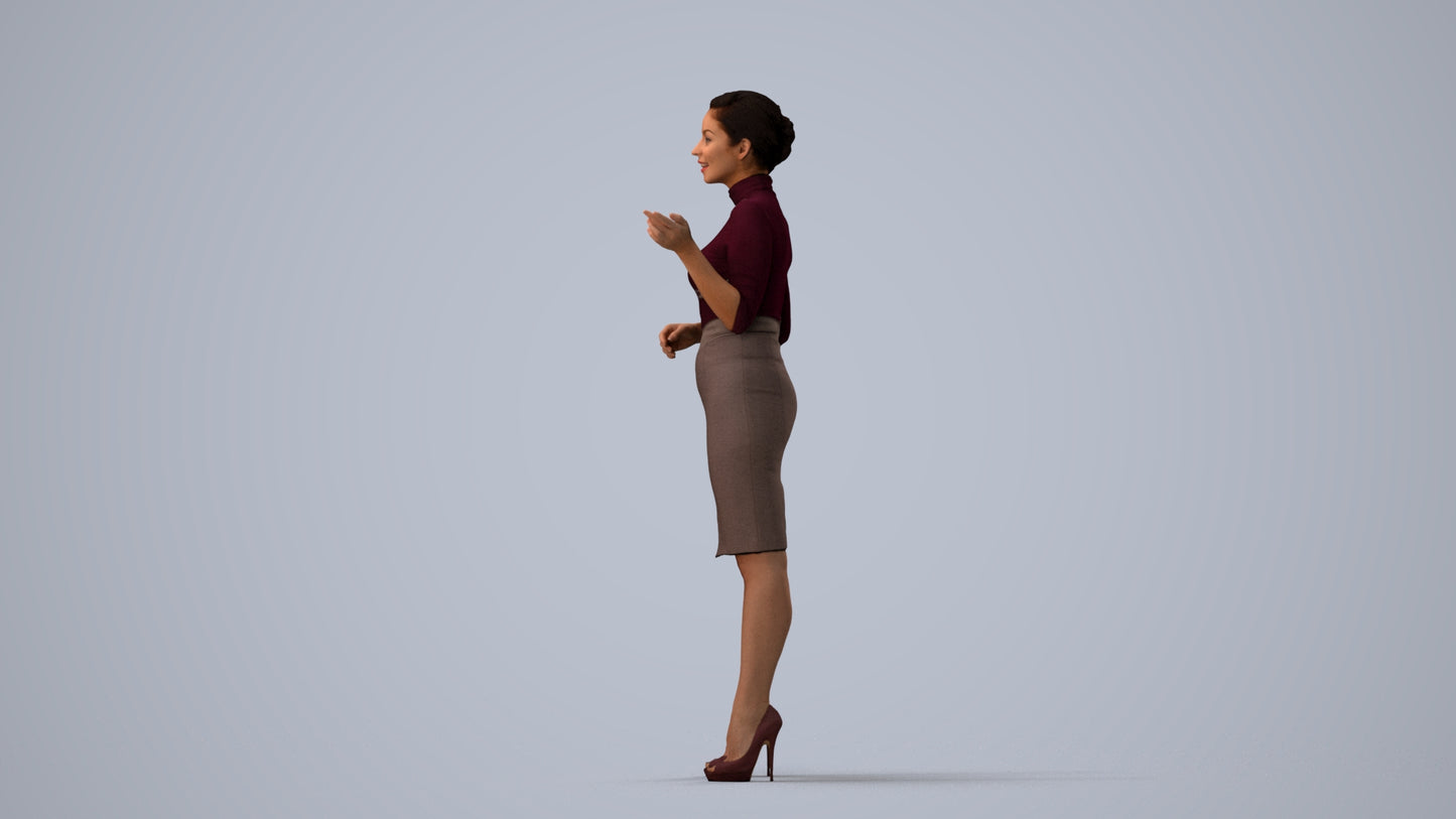 realistic 3D woman business, scanned archviz people for Blender and 3ds Max, three-quarter view render