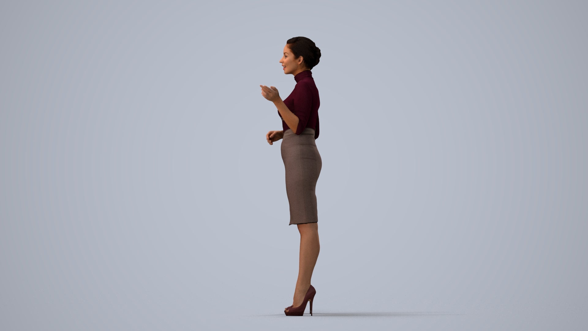 realistic 3D woman business, scanned archviz people for Blender and 3ds Max, three-quarter view render