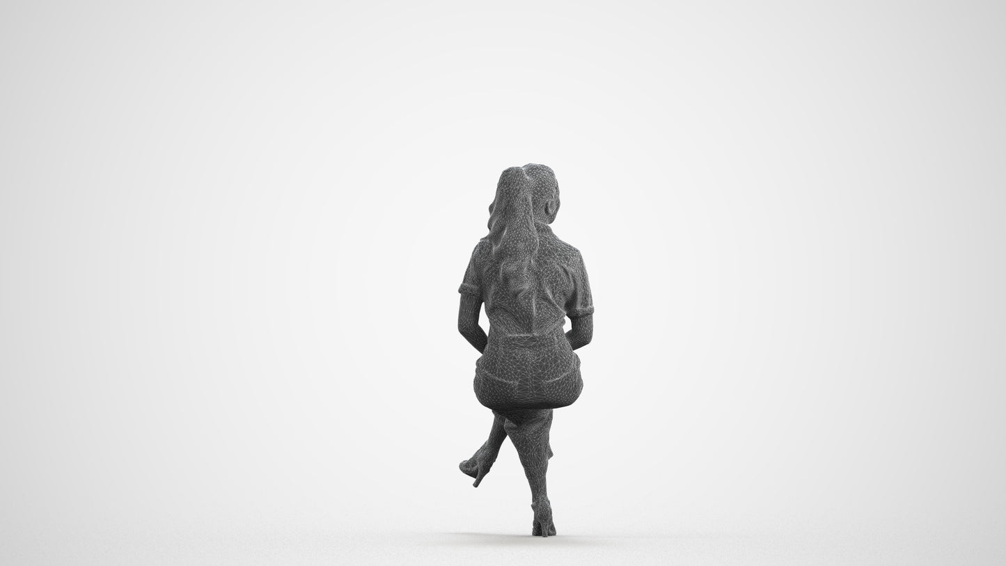 3D scanned woman sitting formal, photorealistic archviz people for Enscape and SketchUp, wireframe front view