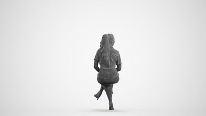 3D scanned woman sitting formal, photorealistic archviz people for Enscape and SketchUp, wireframe front view