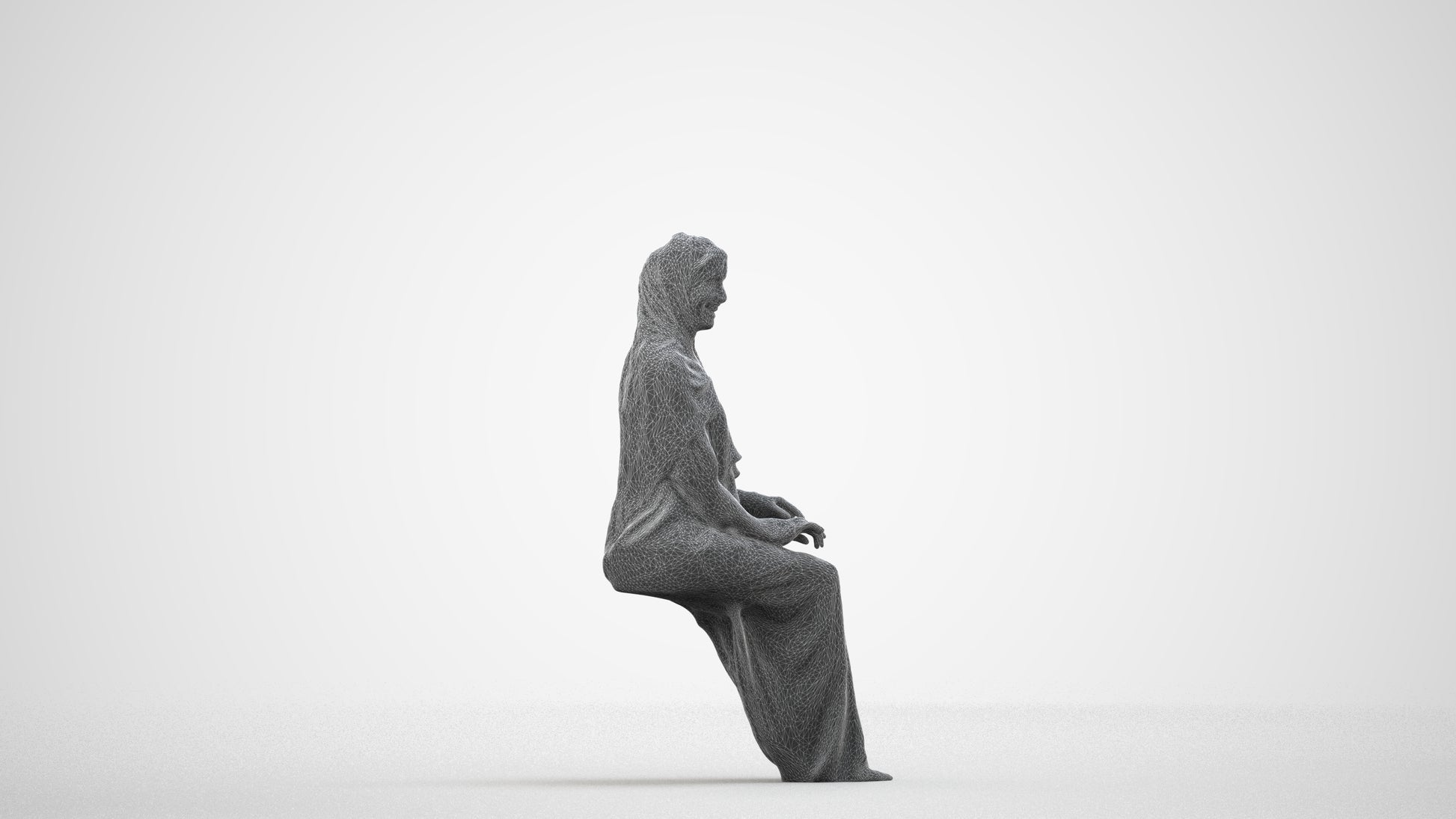 realistic 3D human woman sitting, archviz people FBX OBJ for Blender, wireframe side view