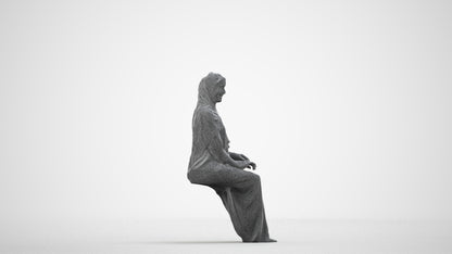 realistic 3D human woman sitting, archviz people FBX OBJ for Blender, wireframe side view