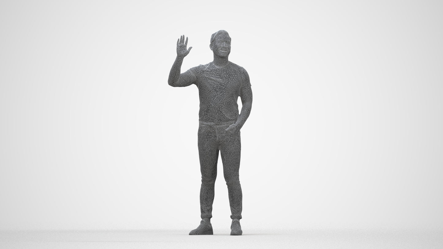 scanned 3D man casual standing, photogrammetry people for Enscape and V-Ray, wireframe back view