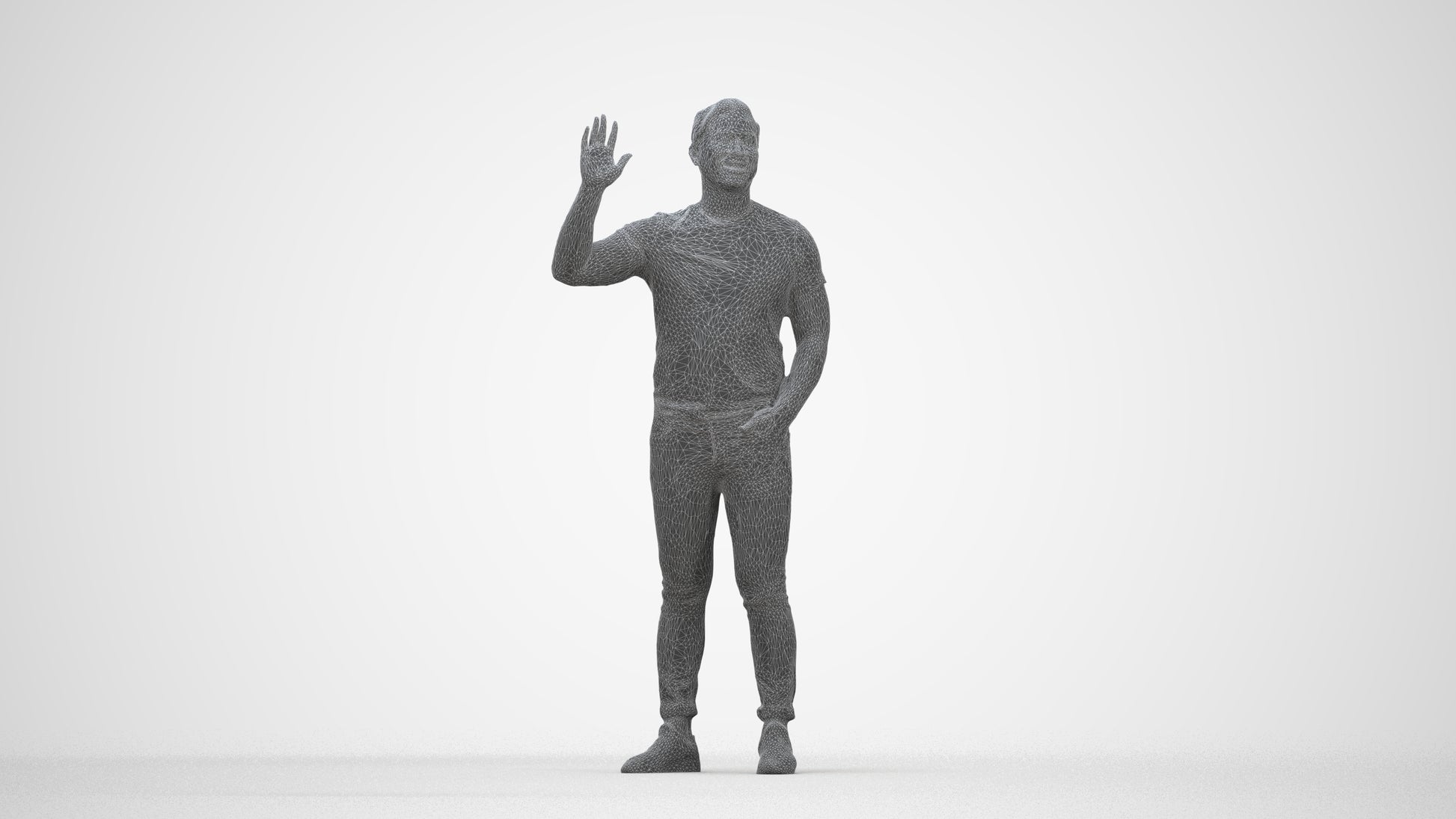 scanned 3D man casual standing, photogrammetry people for Enscape and V-Ray, wireframe back view