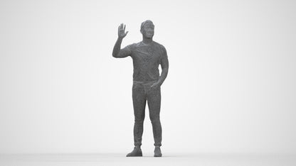 scanned 3D man casual standing, photogrammetry people for Enscape and V-Ray, wireframe back view