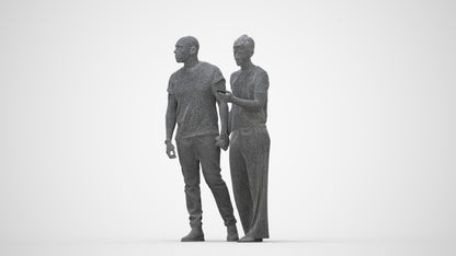 realistic 3D human woman casual couple, archviz people FBX OBJ for Blender, wireframe back view
