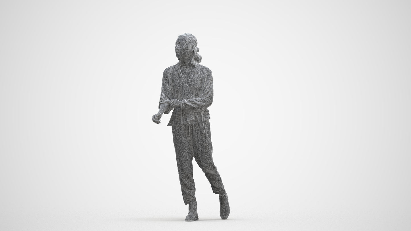 3D people model woman casual walking, scanned human for 3ds Max rendering, three-quarter front view render
