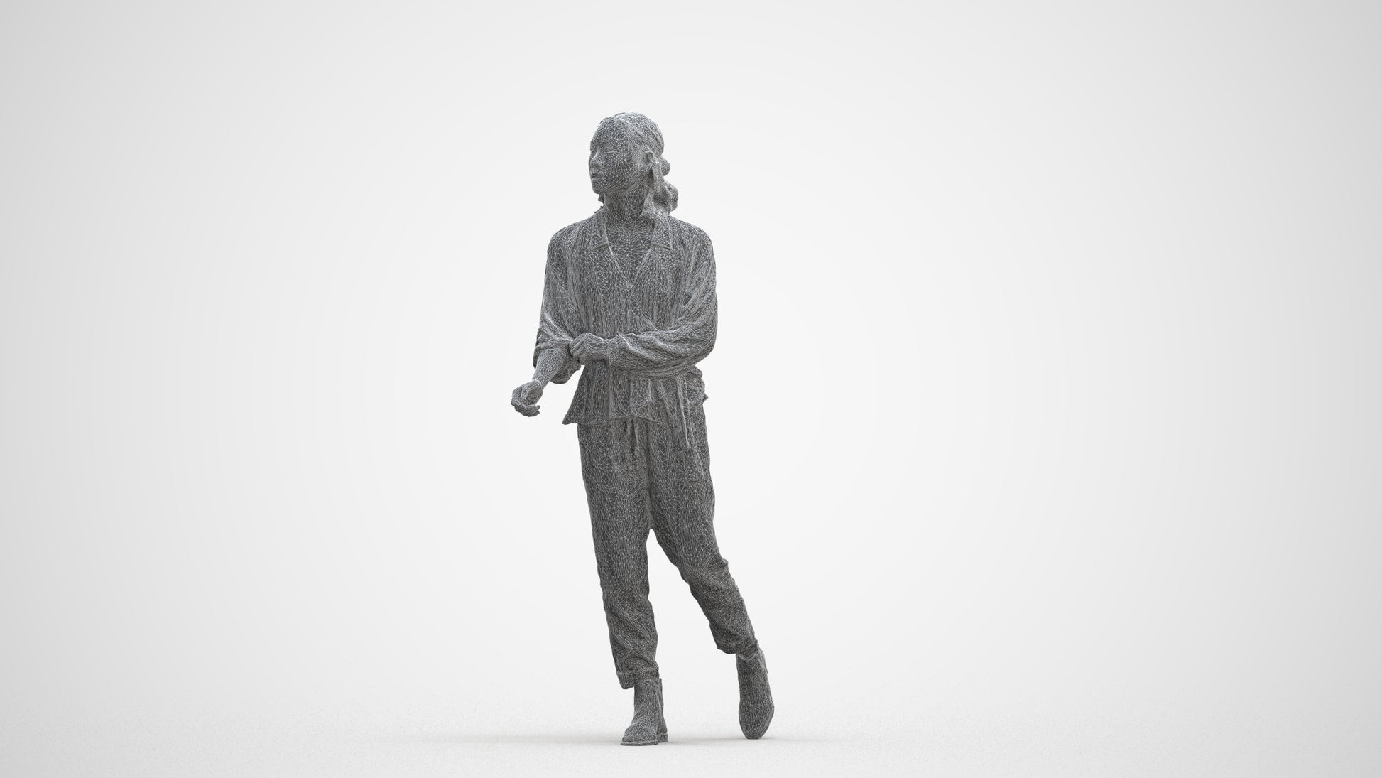 3D people model woman casual walking, scanned human for 3ds Max rendering, three-quarter front view render