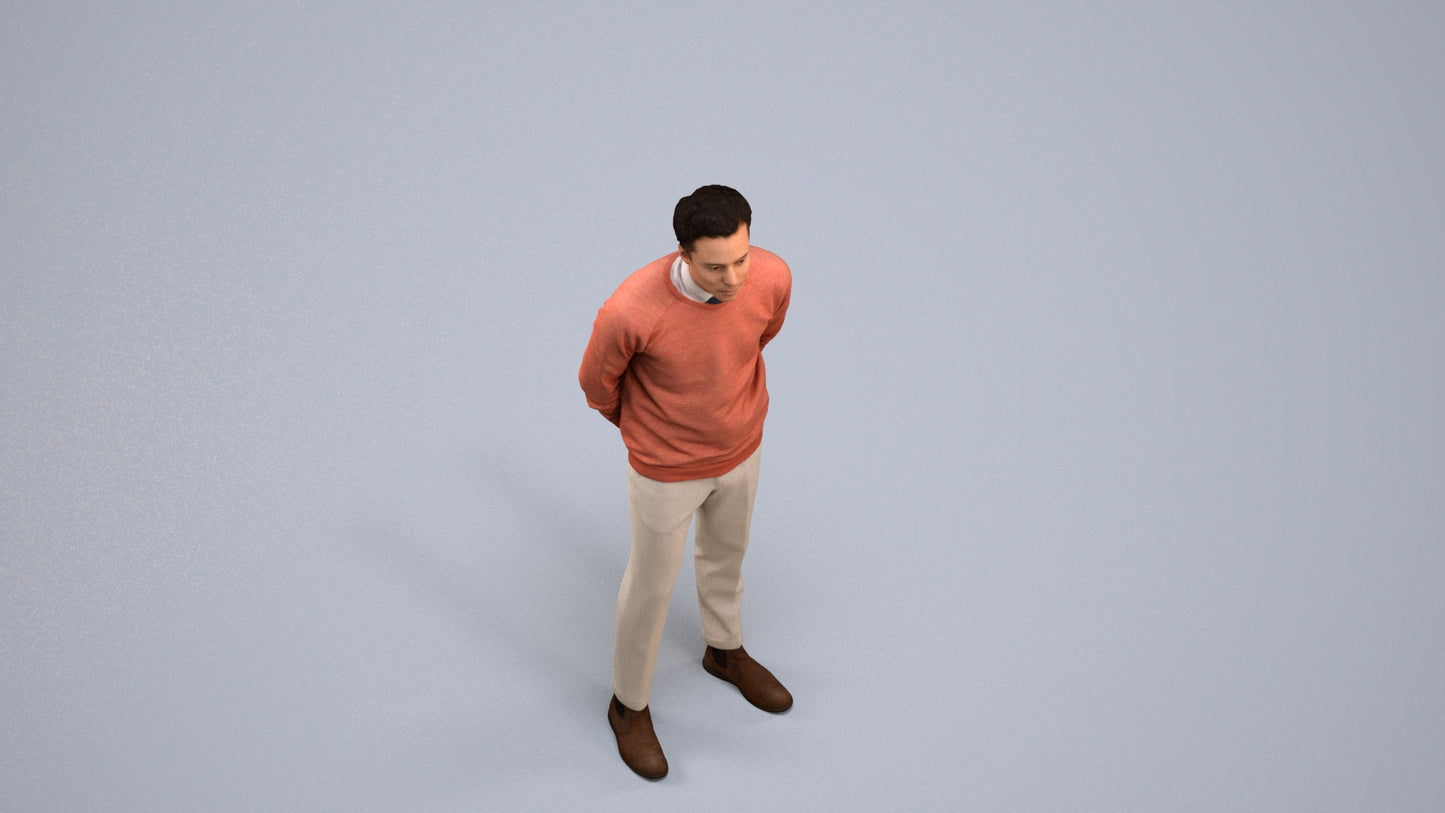 realistic 3D man casual business, scanned archviz people for Blender and 3ds Max, back view render