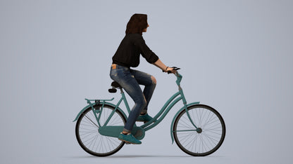 realistic 3D woman casual cycling, scanned archviz people for Blender and 3ds Max, side view render