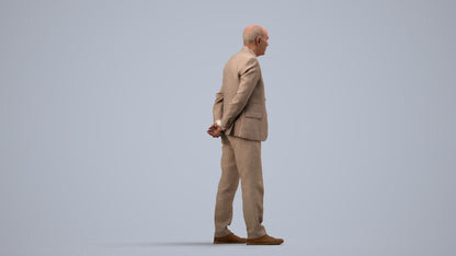realistic 3D senior man business standing, scanned archviz people for Blender and 3ds Max, side view render