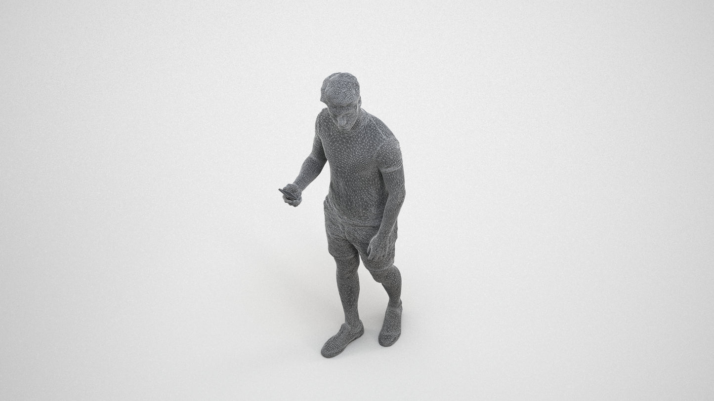 realistic 3D human man casual standing, archviz people FBX OBJ for Blender, wireframe three-quarter view