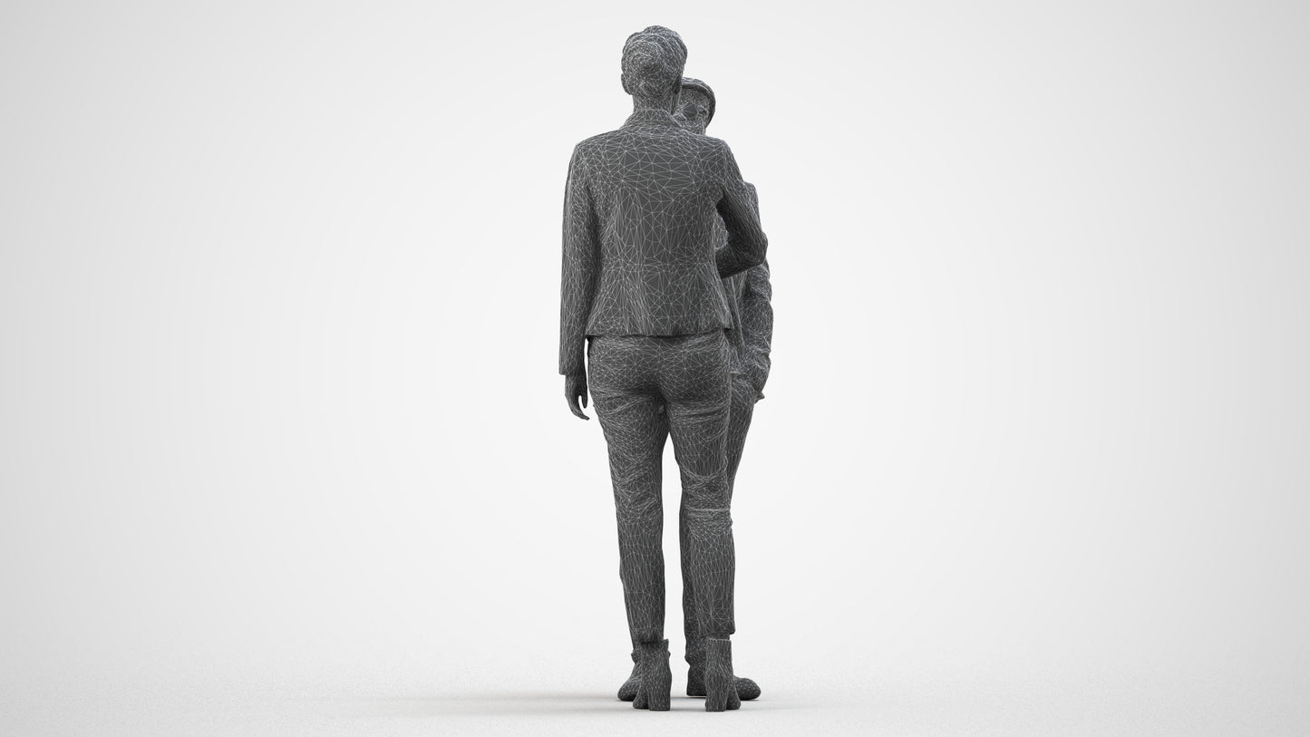 3D scanned woman business, photorealistic archviz people for Enscape and SketchUp, wireframe side view