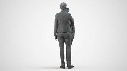 3D scanned woman business, photorealistic archviz people for Enscape and SketchUp, wireframe side view