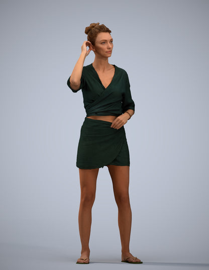 3D human model woman casual standing, photogrammetry scanned person for archviz