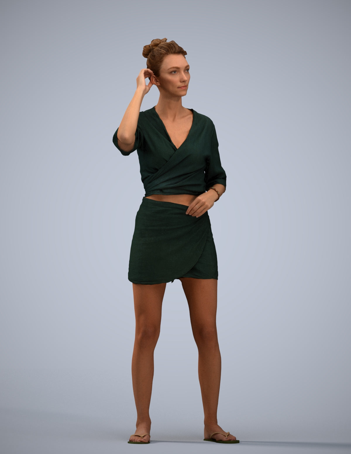 3D human model woman casual standing, photogrammetry scanned person for archviz