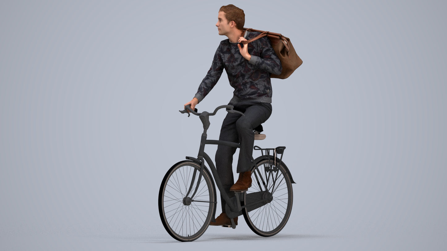 scanned 3D man casual cycling, photogrammetry people for Enscape and V-Ray, standing pose render